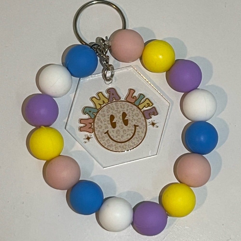 Colorful Beaded Keychain with 'Mama Life' Charm